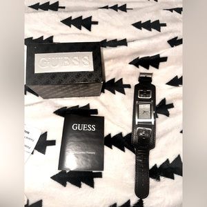 GUESS Men's Black Removable Genuine Leather Cuff Watch